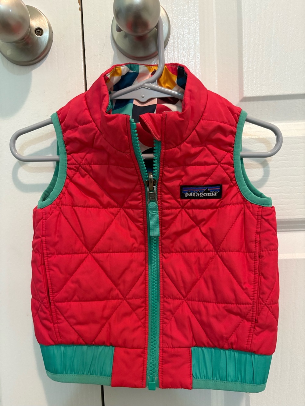 Reversible Patagonia Kids Pink Quilted Puffer Vest with Teal Trim
